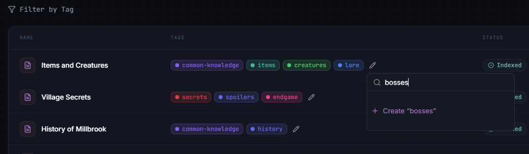 Creating a new tag inline