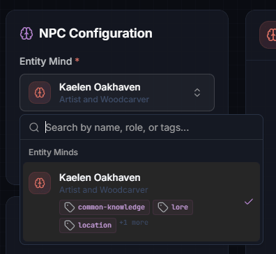 Entity Mind selector dropdown