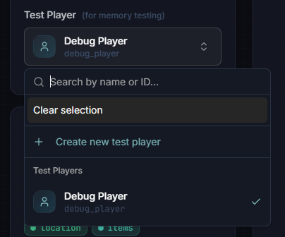 Test Player selector for memory testing