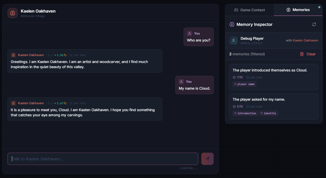 Memory Inspector showing stored memories